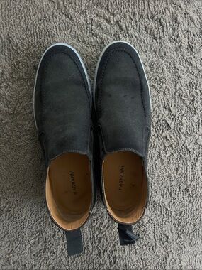 Magnanni Black Suede Slip-On Loafers with White Sole